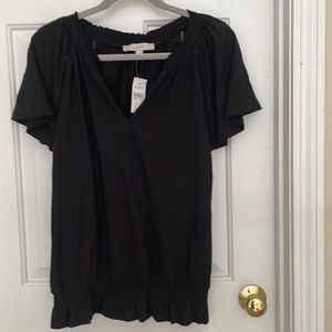 NWT Loft black T-shirt Flutter Sleeve Dropped Elastic Waist